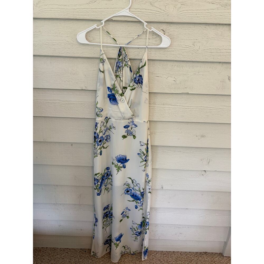 Identity Floral Halter Wide-Leg Jumpsuit – White & Blue Floral – Size M - Picture 2 of 10